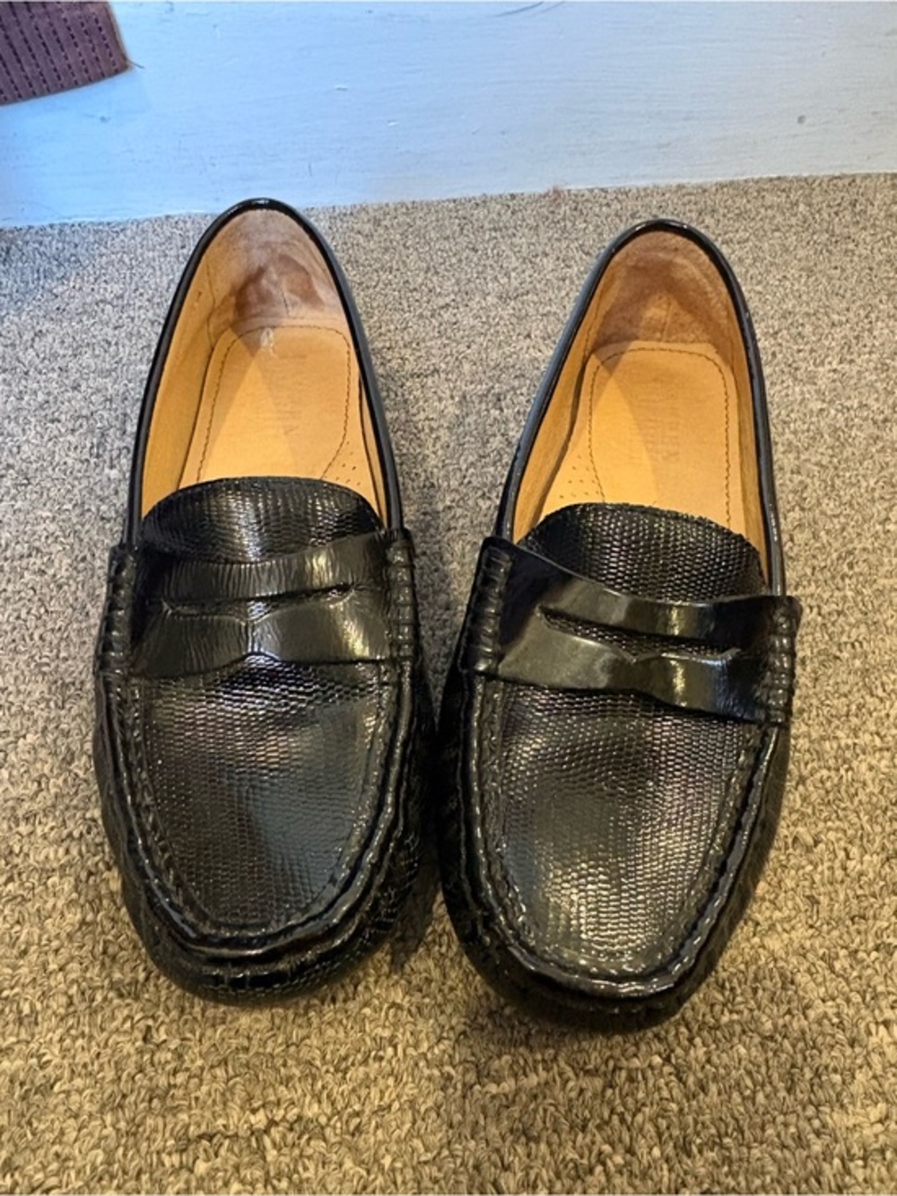 Ralph Lauren Black Textured Leather Penny Loafers